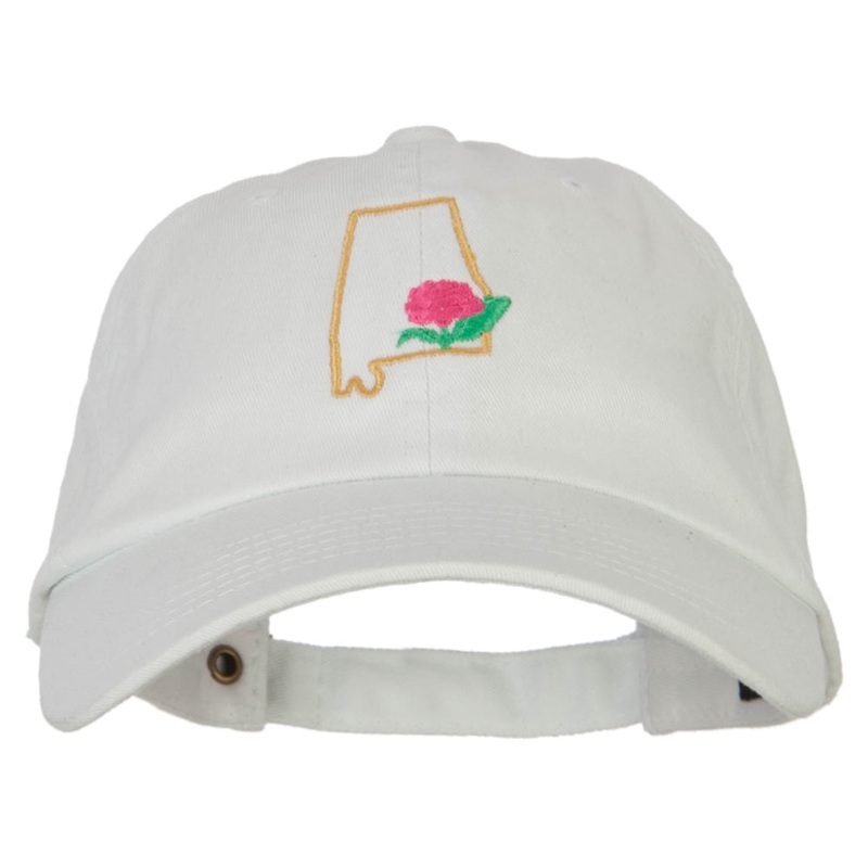 Alabama Camellia with Map Embroidered Unstructured Washed Cap White One Size