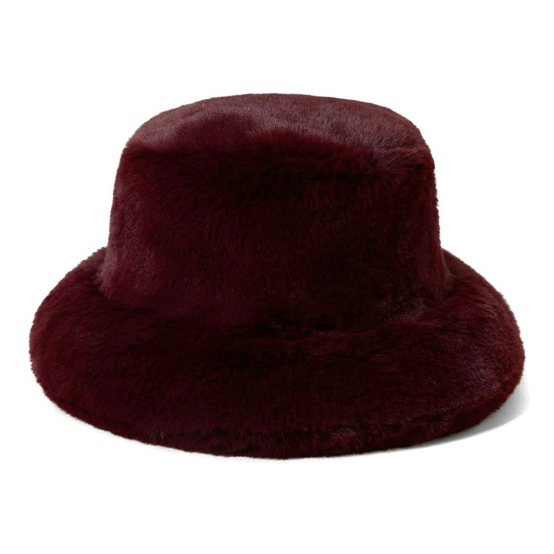 Brixton Hats Dion Packable Faux Fur Bucket Hat – Port X-Small/Small