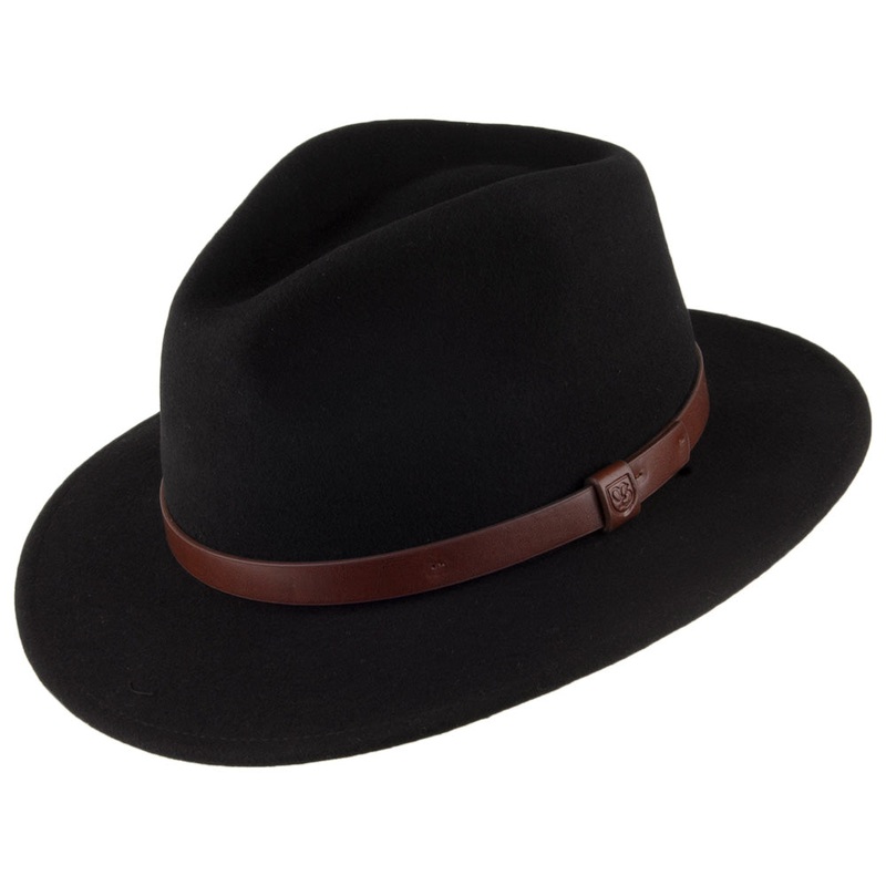 Brixton Hats Messer Fedora – Black with Brown Band Small-56cm