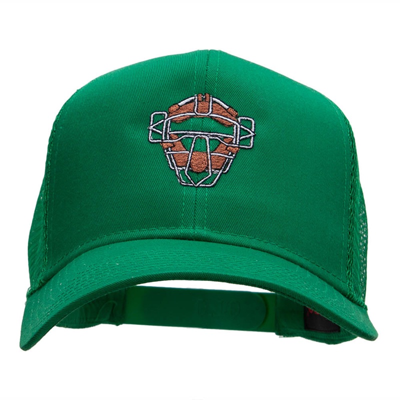 Catcher Mask Logo Embroidered Twill Mesh Cap Kelly One Size