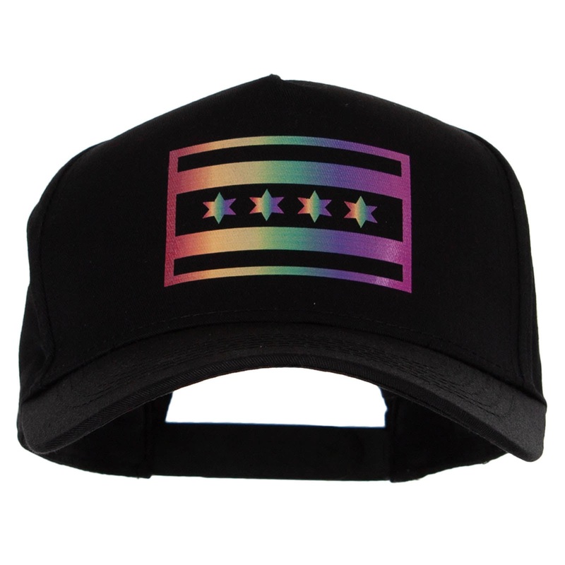 Chigago Flag Variation Heat Transfer Solid Cotton Twill 5 Panel Prostyle Snap Cap Black One Size