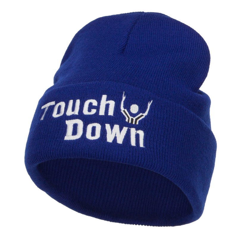 Football Touch Down Embroidered Long Beanie Royal One Size