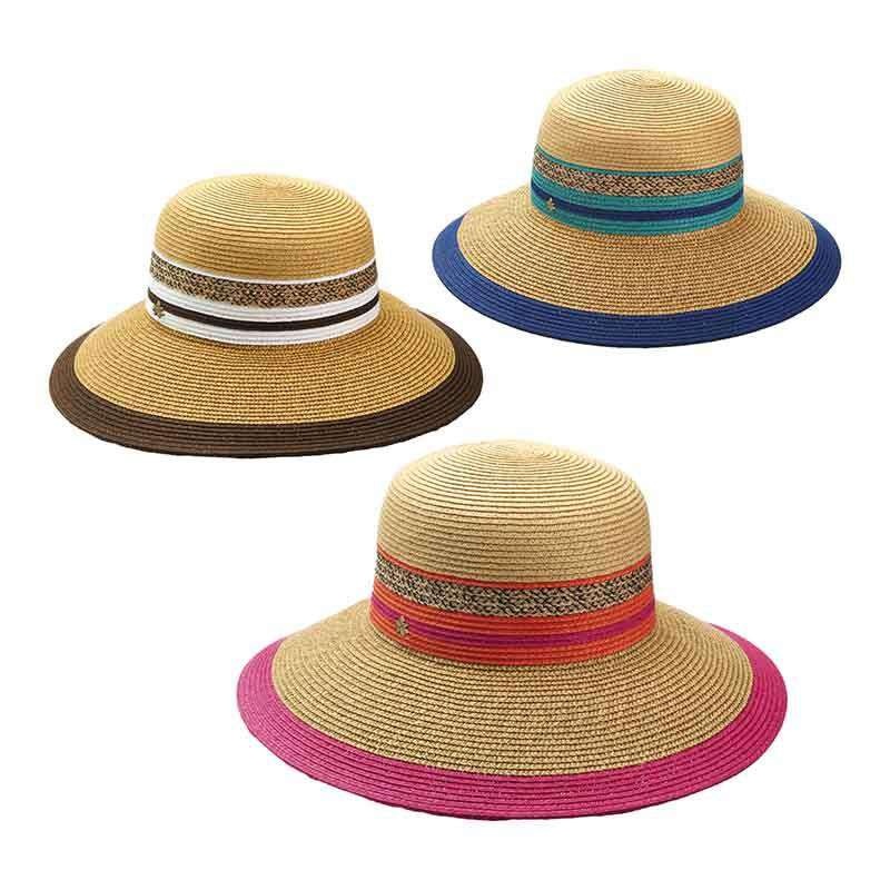 Multicolor Striped Big Brim Hat by Cappelli Straworld Fuchsia