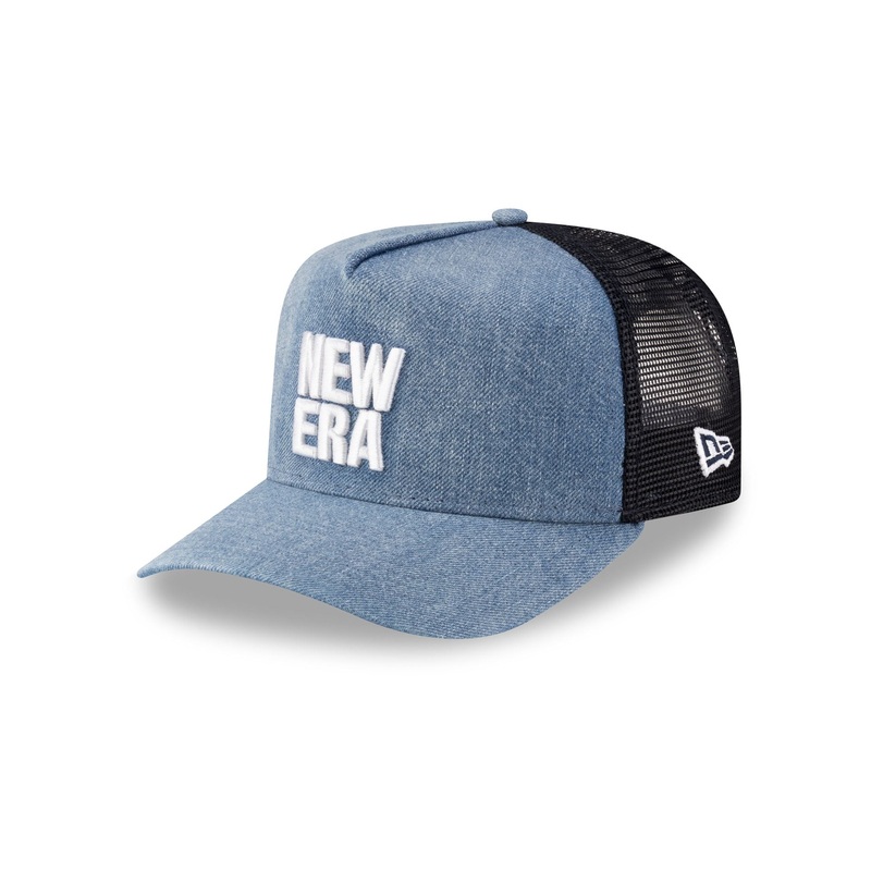 New Era Cap Square Logo Light Denim 9FORTY A-Frame Trucker Hat One Size