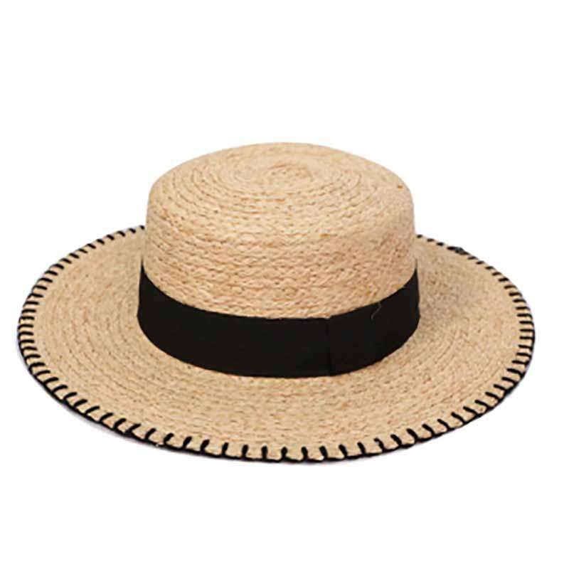 Raffia Braid Boater with Stitched Brim Natural