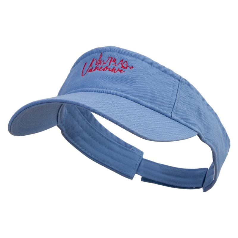 Red Vancouver Skyline Embroidered Pro Style Cotton Twill Washed Visor Lt Blue One Size