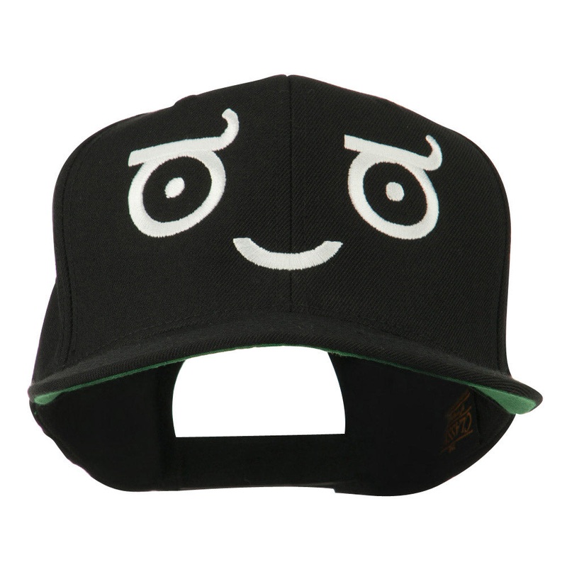 Smile Face Emoticon Embroidered Snapback Cap Black One Size