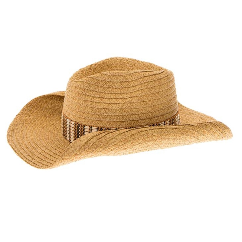 Straw Cowboy Hat with Tribal Pattern Band – Boardwalk Hats Tan OS