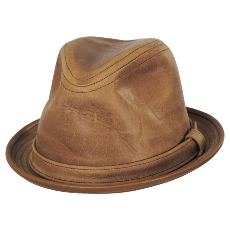 Vintage Leather Fedora Hat RUST M
