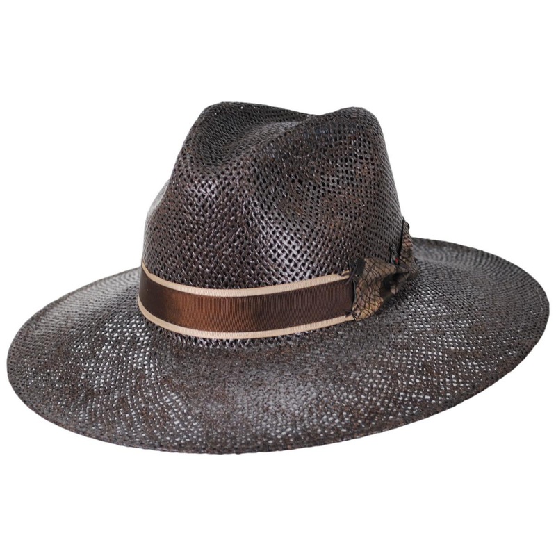Abraxas Twisted Toyo Straw Safari Fedora Hat BROWN S