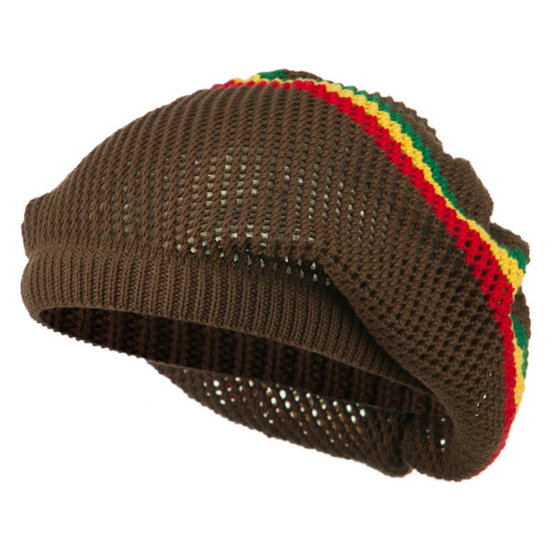 Big Size Mesh Rasta Deep Shell Beanie Brown XL-3XL