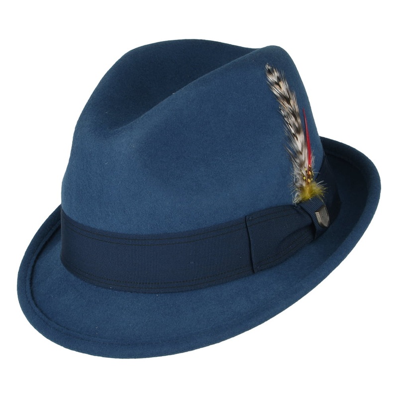 Brixton Hats Gain Wool Felt Trilby Hat – Blue Small-56cm