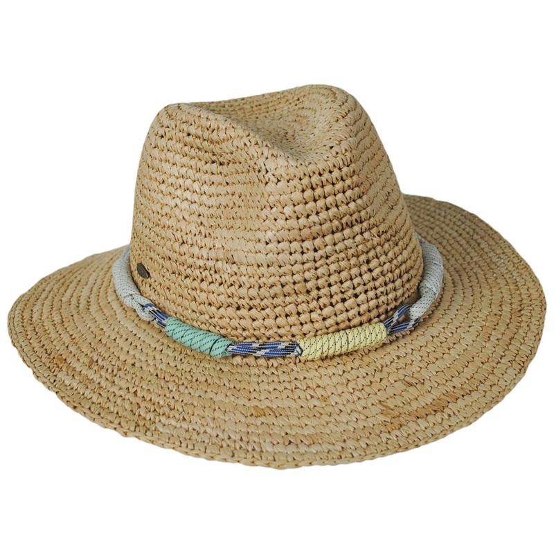 Calla Crochet Raffia Straw Safari Fedora Hat NATURAL ONE SIZE FITS MOST