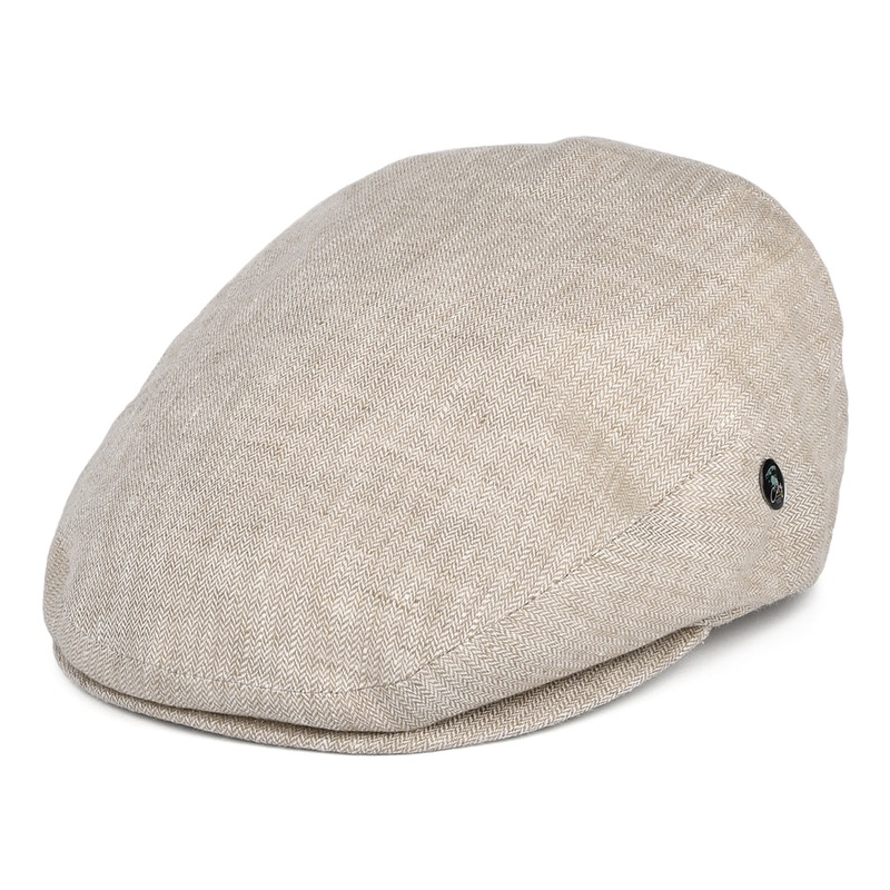 City Sport Micro-Herringbone Linen Flat Cap – Oatmeal S