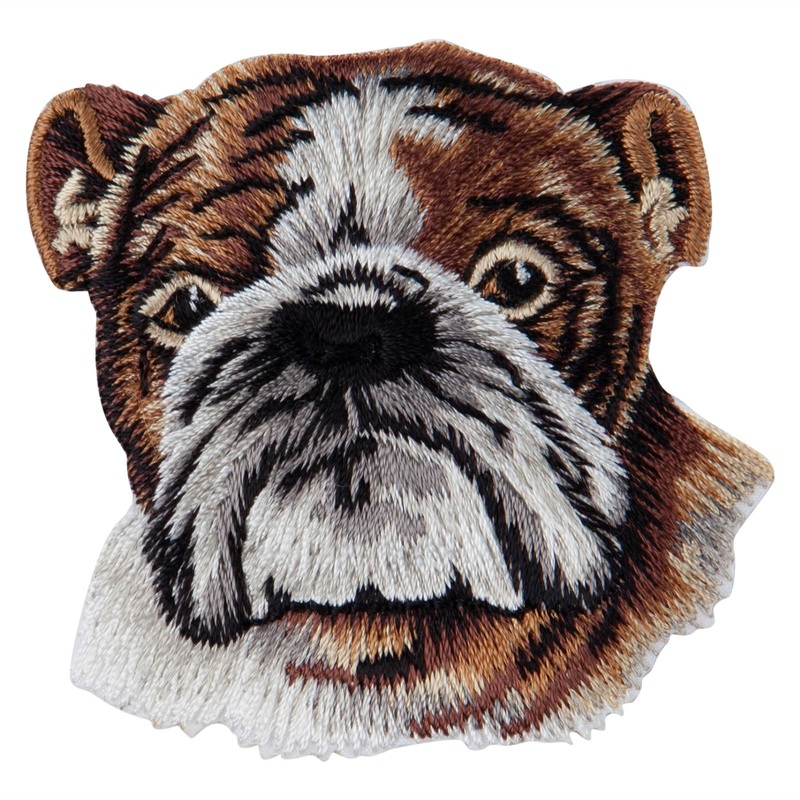 English Bulldog Head Iron on Patch Brown White One Size