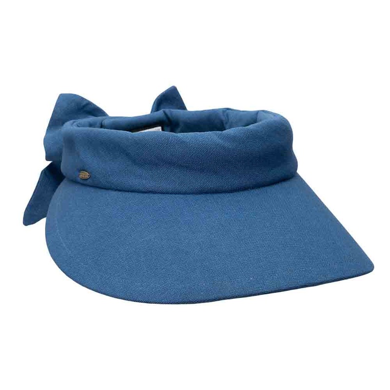 Large Round Linen Sun Visor with Bow – Scala Hats Atlantic Blue