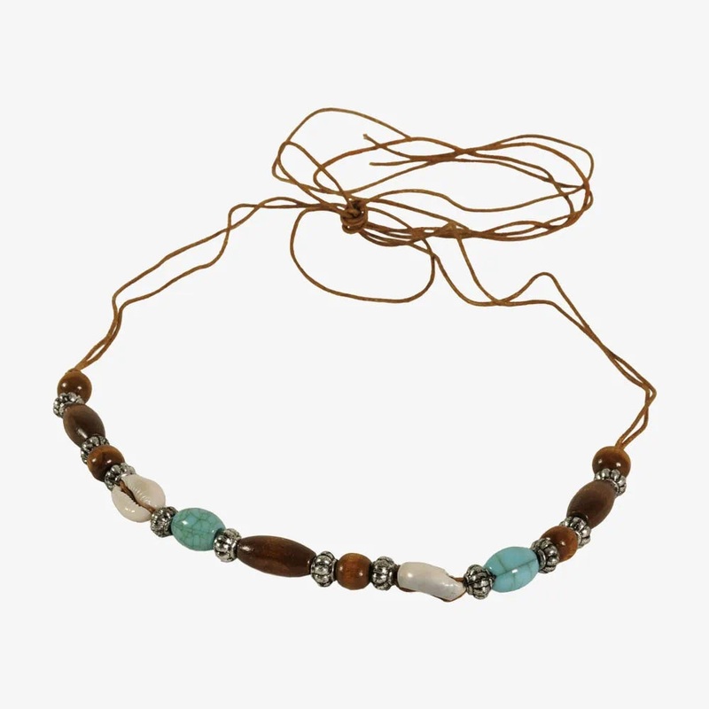 Orion | Wax Cord Hat Band with Beads, Shells, and Nuggets Multicolor OS
