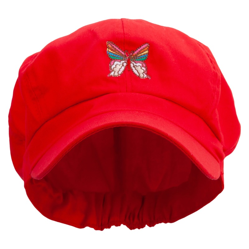 Rainbow Spring Butterflies Embroidered Cotton Elastic Newsboy Cap Red One Size