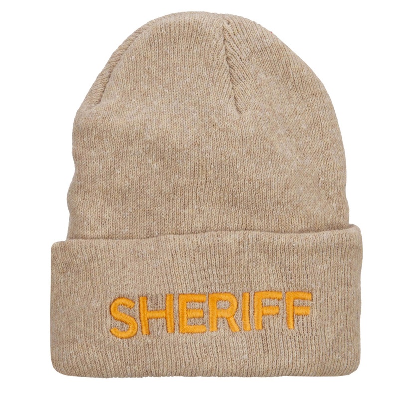 Sheriff Embroidered Oversize Cotton Long Beanie Khaki XL-3XL