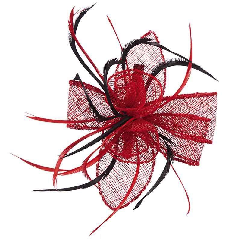Sinamay Rose and Feather Fascinator Clip – Scala Collezione Red