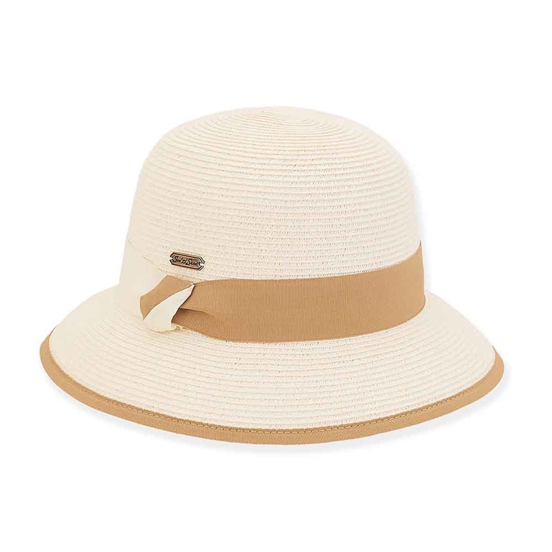 Small Brim Sun Hat Double Ribbon Band – Sun ‘N’ Sand Hat Ivory OS (57 cm)