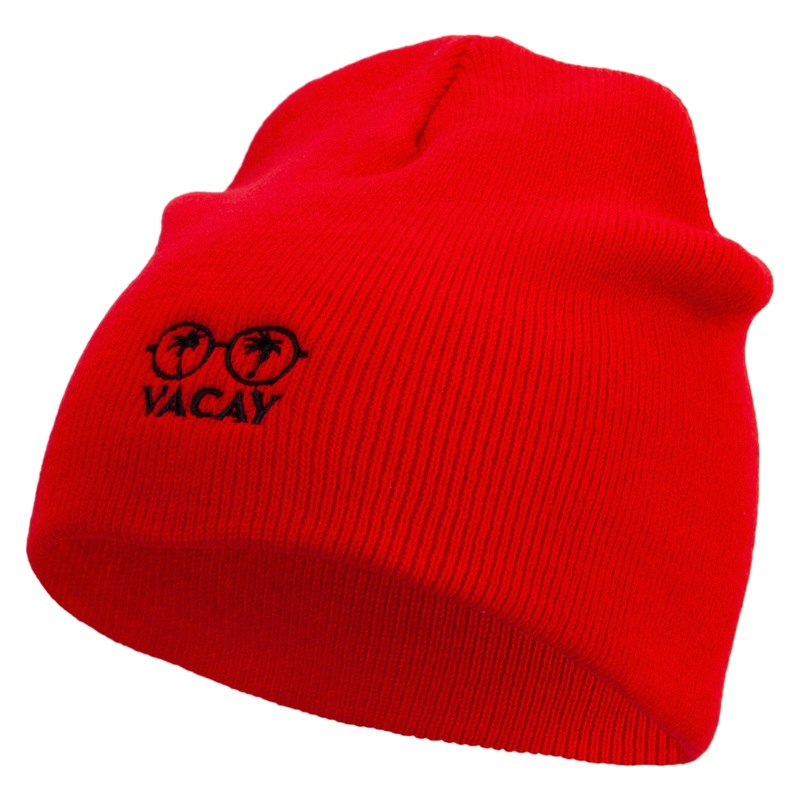 Sunglass Vacay Embroidered 8 Inch Short Beanie Red One Size