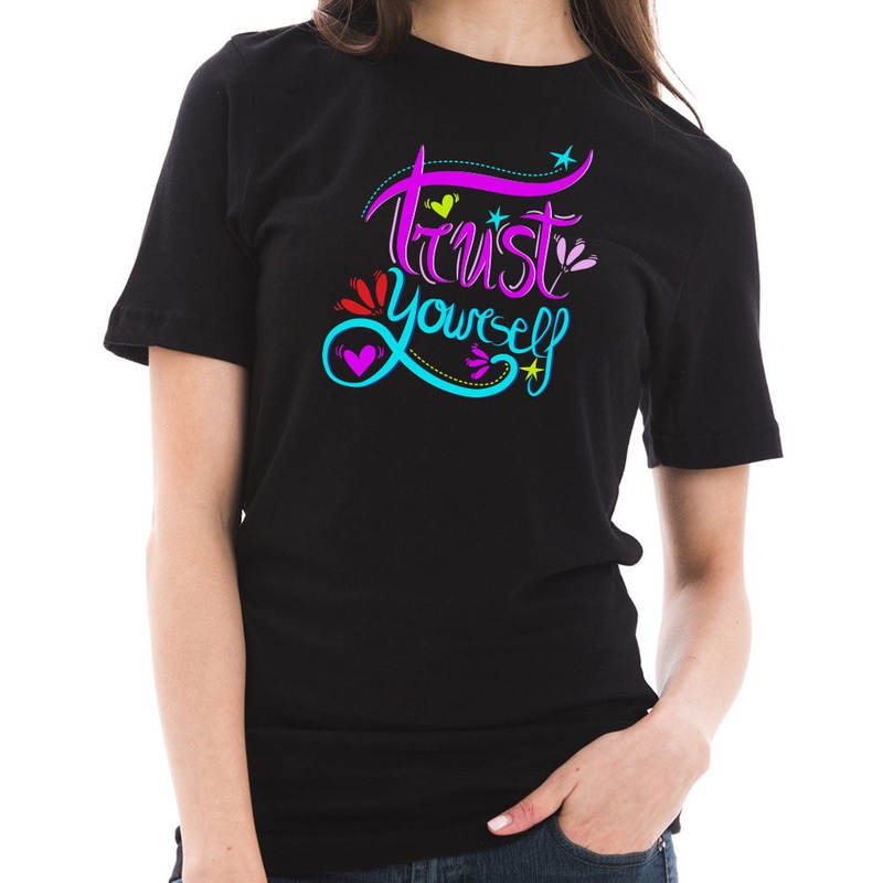 Trust Yourself Phrase Graphic Design Short Sleeve Cotton Jersey T-Shirt Black XS