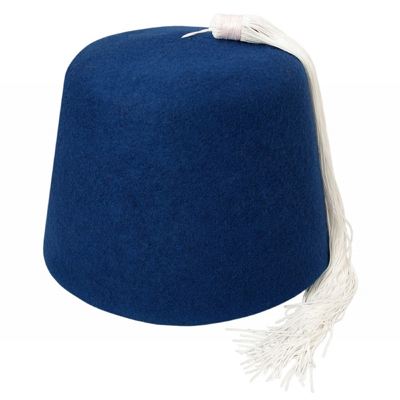 Village Hats Blue Fez with White Tassel S