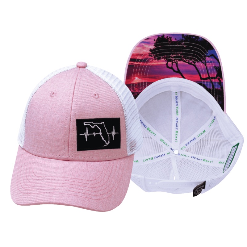 **YOUTH** Florida Hat – Low Profile – Ponytail – Pink / White – Trucker Mesh