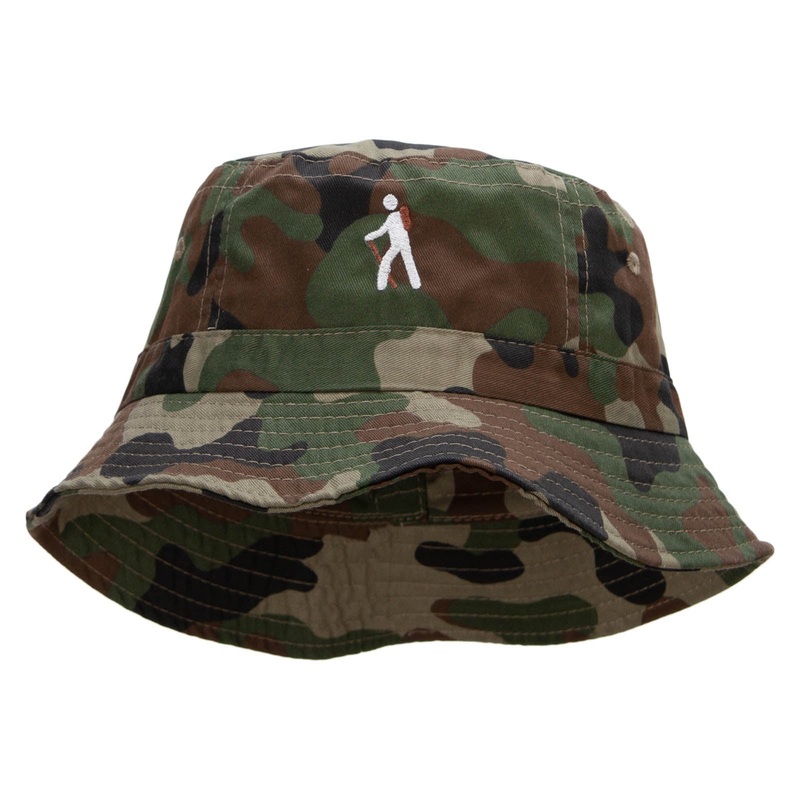 Hiking Man Symbol Embroidered Bucket Hat Green Camo One Size