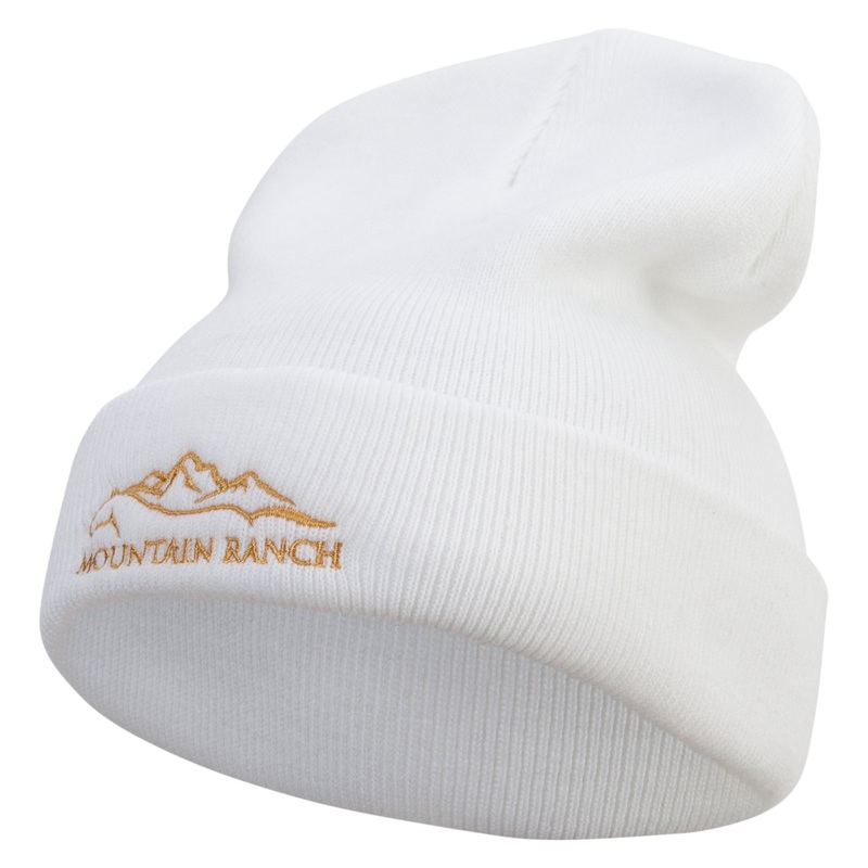 Horse in Mountain Ranch Embroidered 12 Inch Long Knitted Beanie White One Size