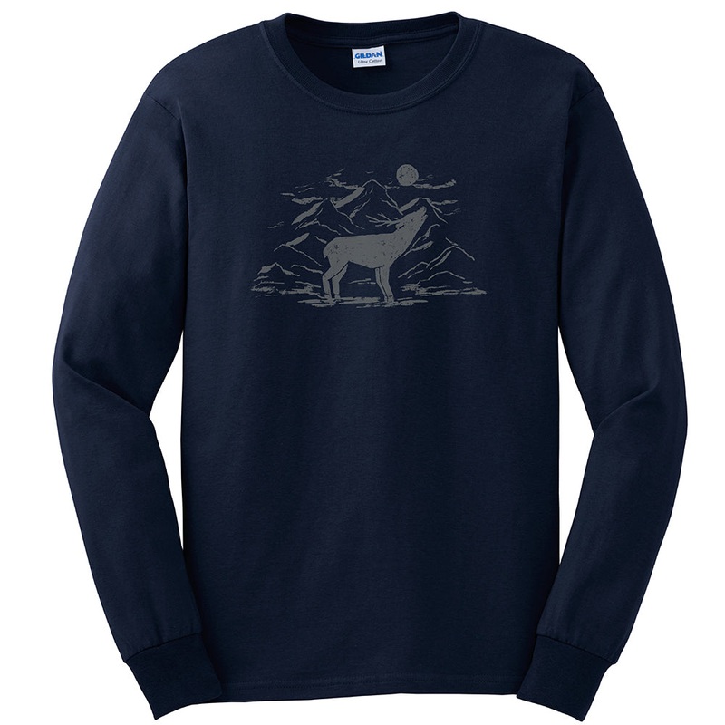 Howling Deer Graphic Men’s Ultra Cotton Long Sleeve T-Shirt Navy S