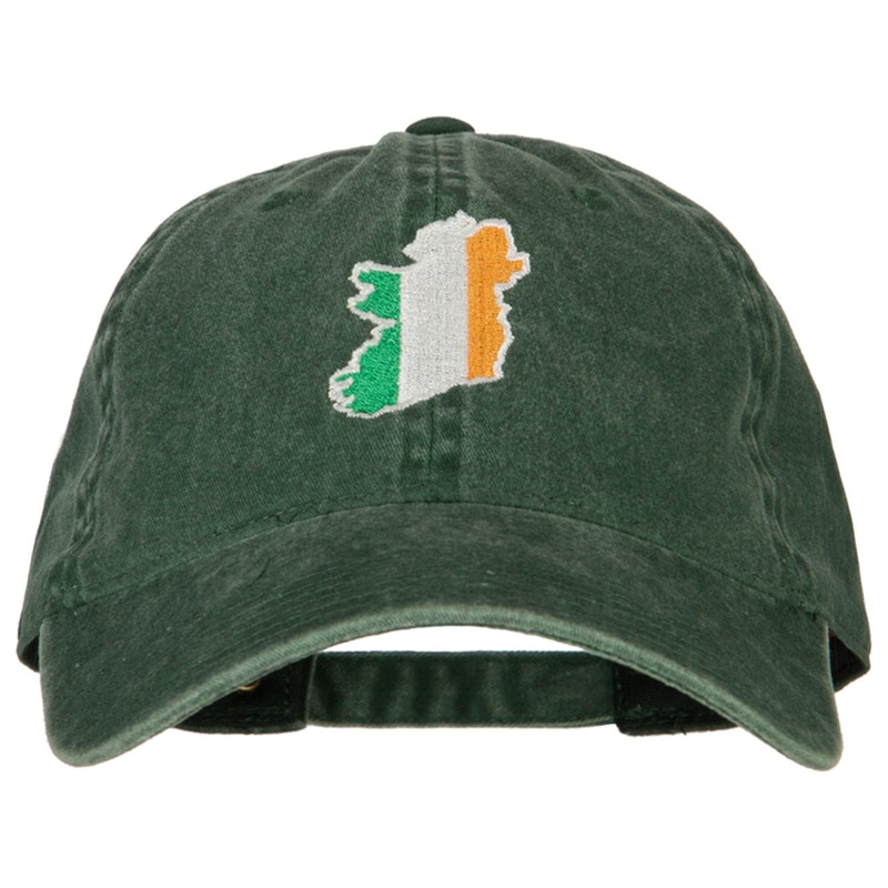 Ireland Flag Map Embroidered Washed Cotton Twill Cap Dk Green One Size
