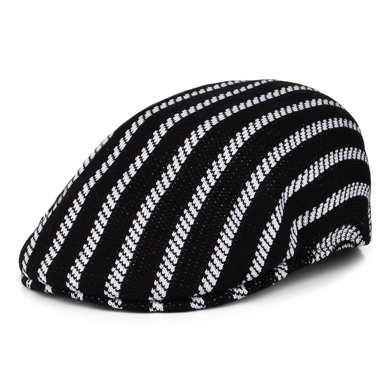 Kangol Twist Stripe 504 Flat Cap – Black-White S