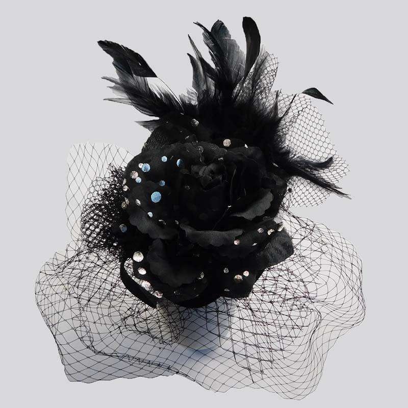 Polka Dot Rose Fascinator Black
