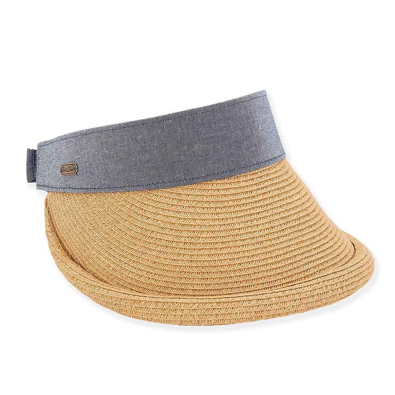 Rolled Brim Straw Visor Hat with Denim Band – Sun ‘N’ Sand Hats Tan