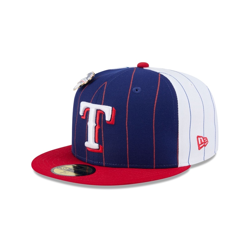 Texas Rangers Pinstripe League Pin 59FIFTY Fitted Hat 7