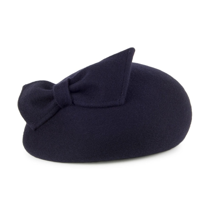 Whiteley Hats Kate Pillbox Hat with Bow – Navy Blue 1-Size