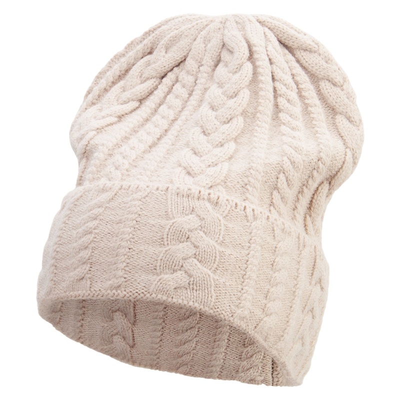 Women’s Cable Design Cuff Long Beanie Beige One Size