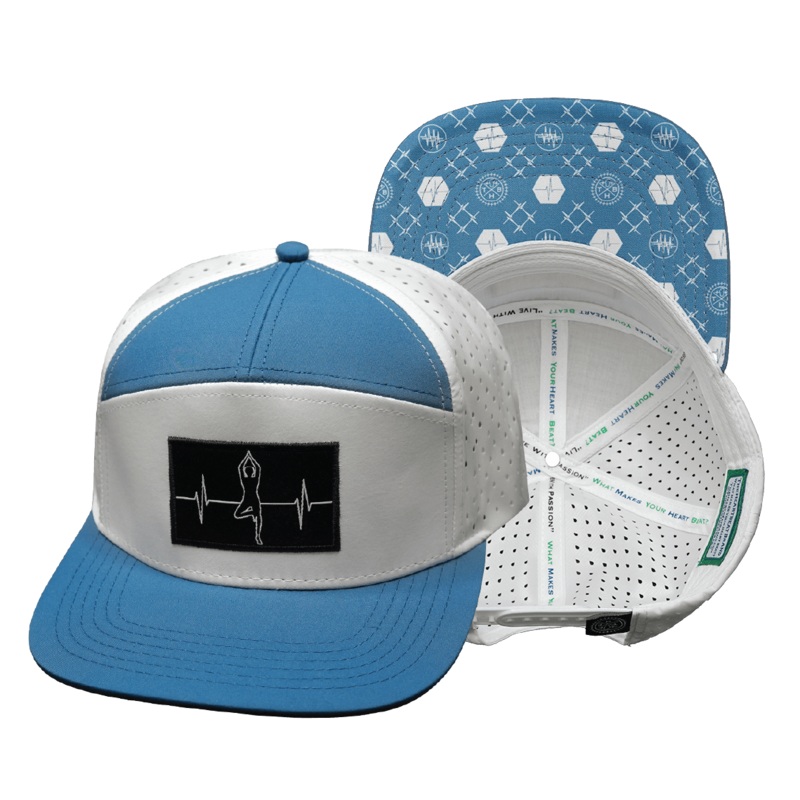 Yoga Hat – Flat Bill – Light Blue / White – Laser Mesh