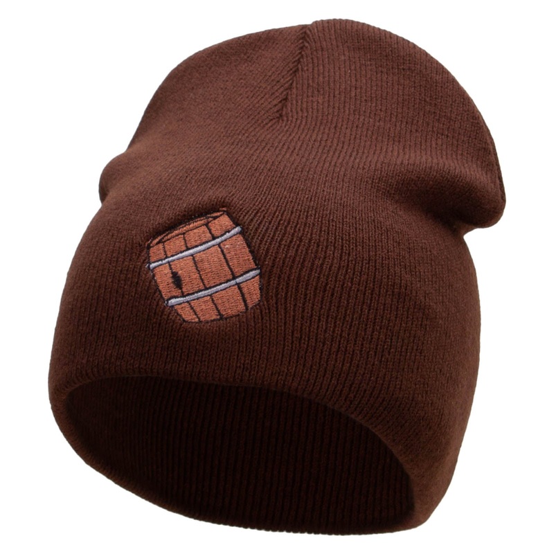 Barrel Embroidered 8 inch Acrylic Short Blank Beanie Brown One Size
