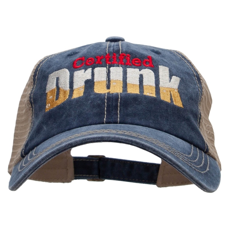 Certified Drunk Embroidered Pigment Dyed Mesh Cap Navy Khaki One Size