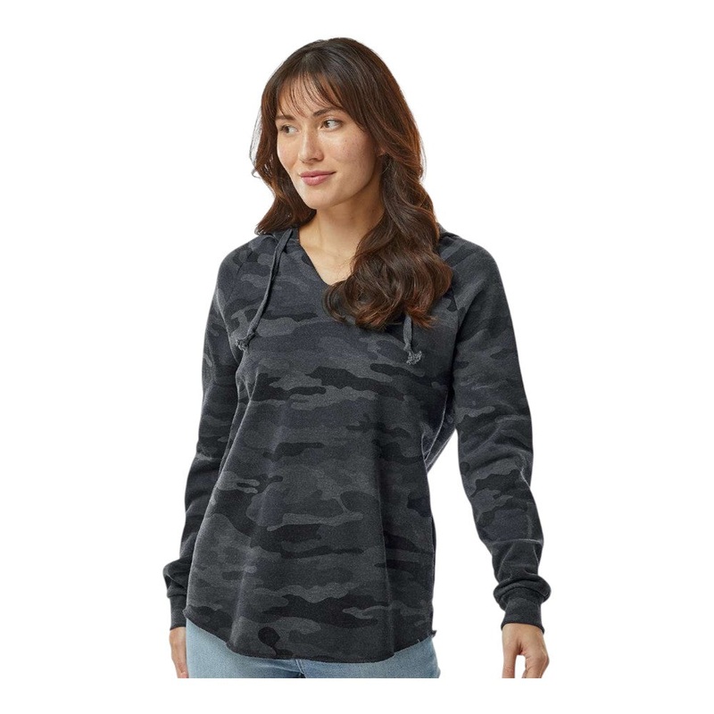 Independent Trading Co PRM2500 Womens Lightweight California Wave Wash Hooded Sweatshirt Black XS