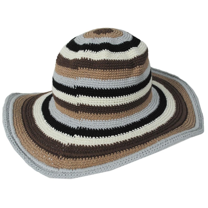 Java Striped Cotton Crochet Sun Hat BLUE STRIPE ONE SIZE FITS MOST