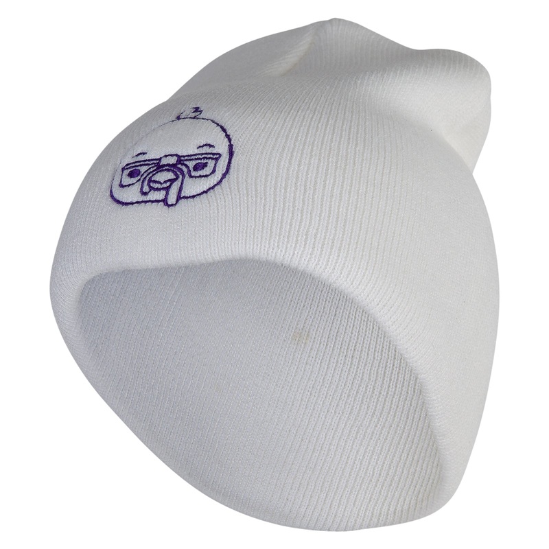 Nerdy Turkey Embroidered 8 inch Acrylic Short Blank Beanie White One Size