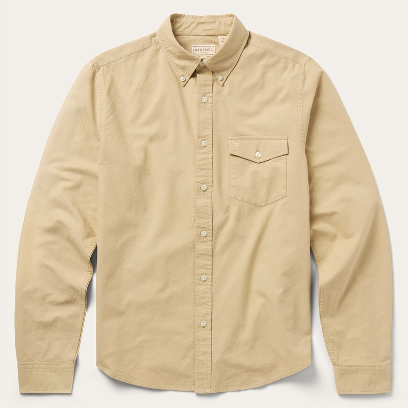 Peached Oxford Button-Down Shirt Tan S