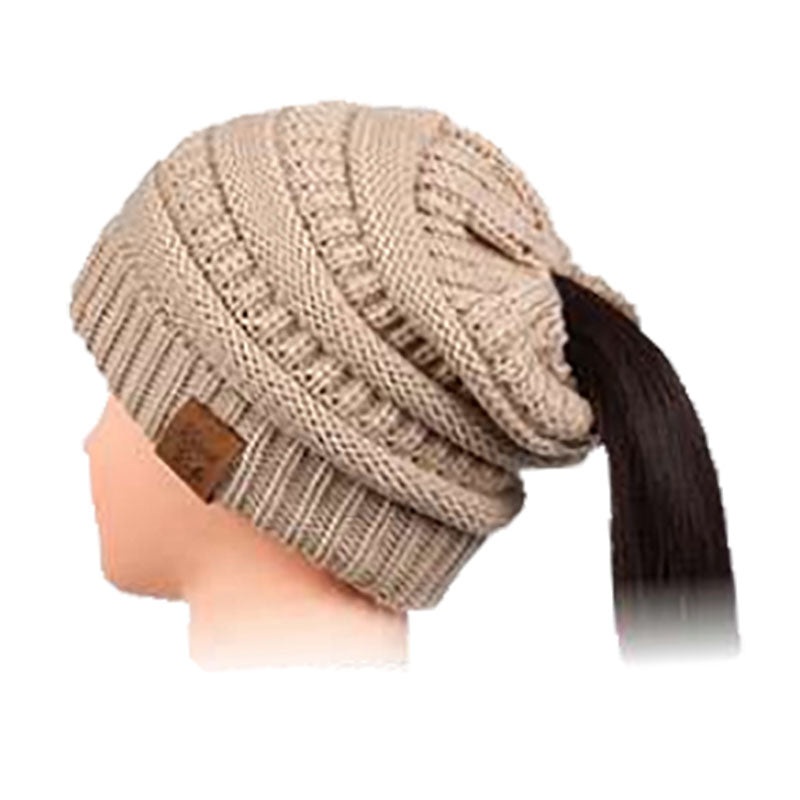 Ponytail Hole Knit Slouchy Beanie – Karen Keith Tan