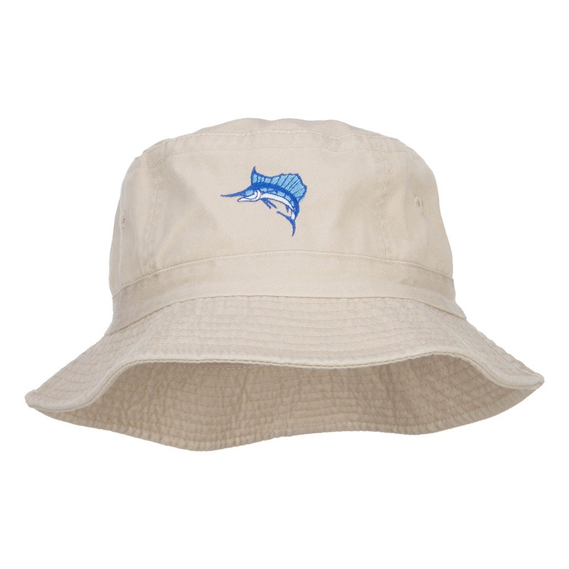 Sailfish Embroidered Pigment Dyed Bucket Hat Natural One Size