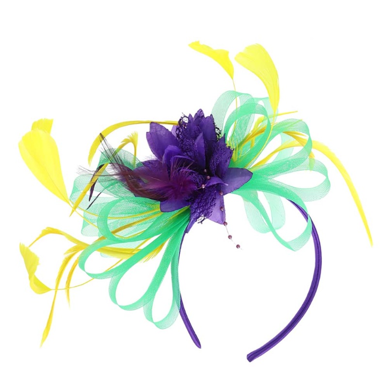 Satin Floral Fascinator Headband – Sophia Collection Mardi Gras