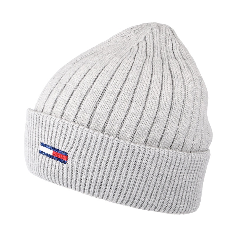 Tommy Hilfiger Hats TJW Flag Ribbed Beanie Hat – Light Grey 1-Size